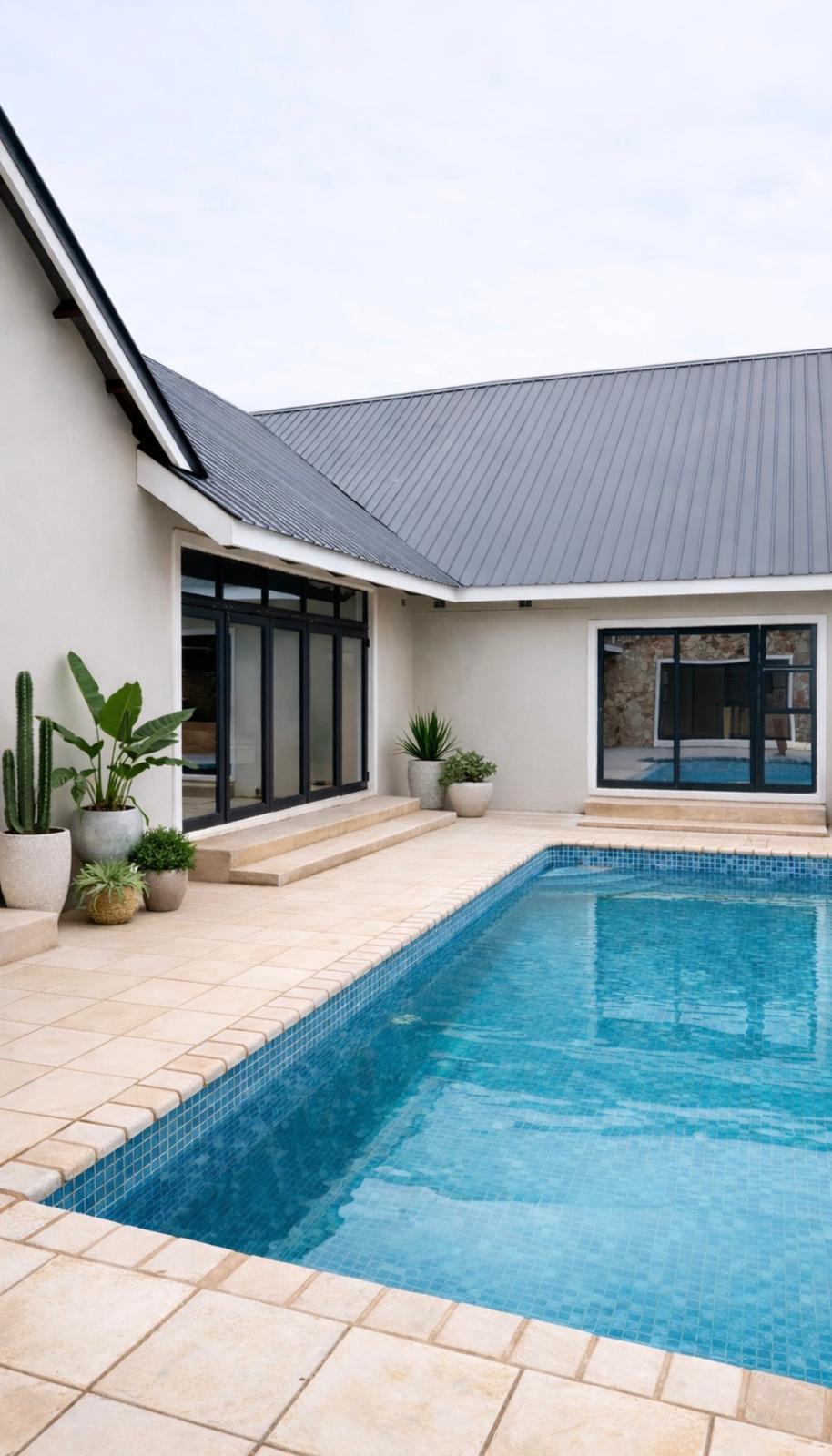 Tinzwe Villa exterior at sunset